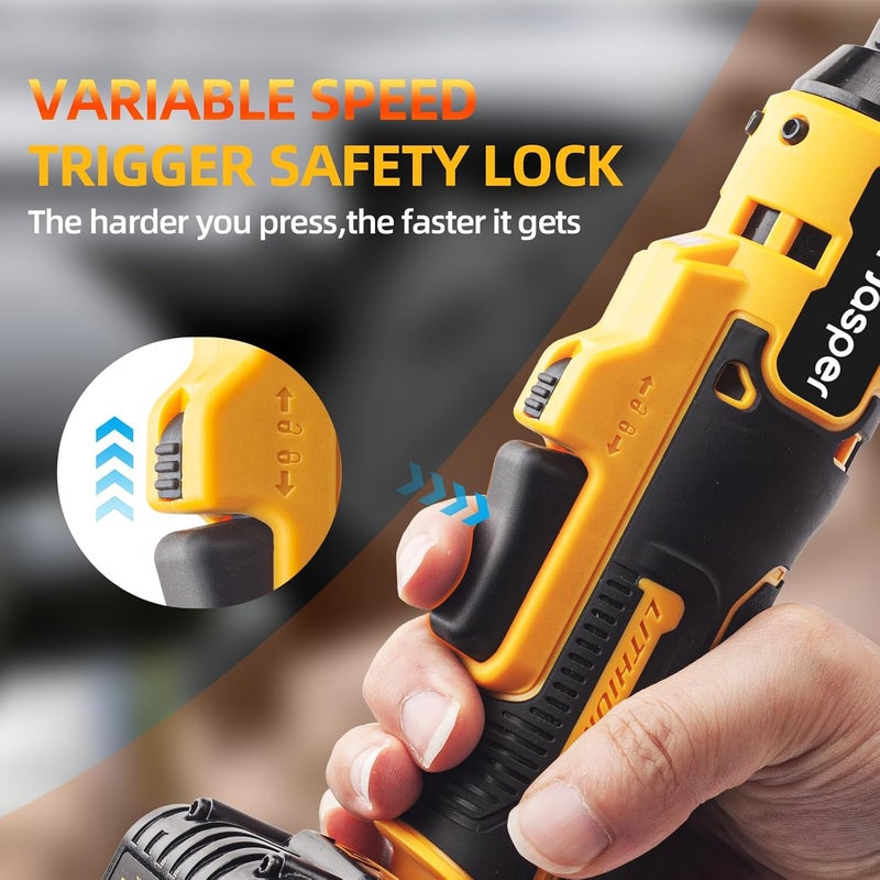 Mount Jasper 3/8" Brushless Ratchet Wrench Compatible with DeWalt 20V Max | 75 ft-lb Torque, 300 RPM | Variable Speed, Fwd/Rev, LED Light | Includes 1/4" Adapter & 3"/6"/10" Extensions | Tool Only - Image 4
